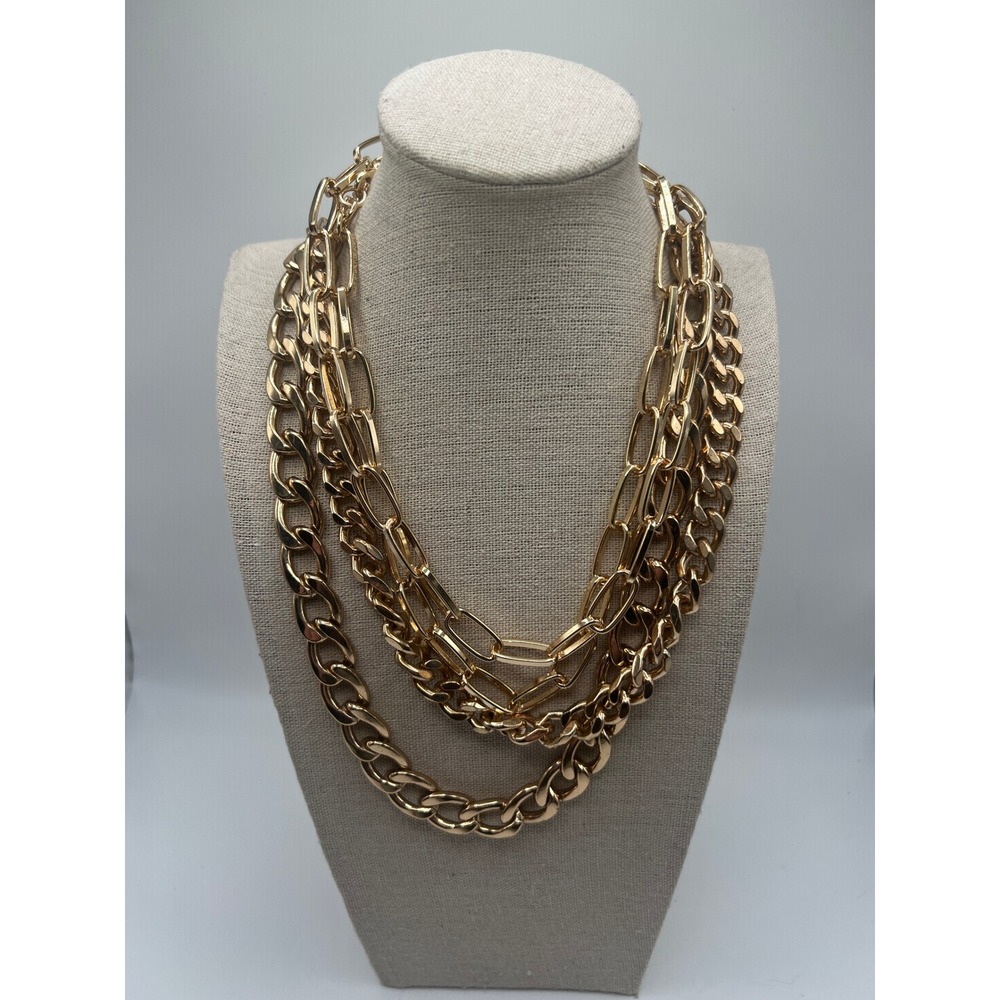 90s Y2K Gold Chunky Chain Necklace Lot 4 Layered Maximalist Statement 16-20"